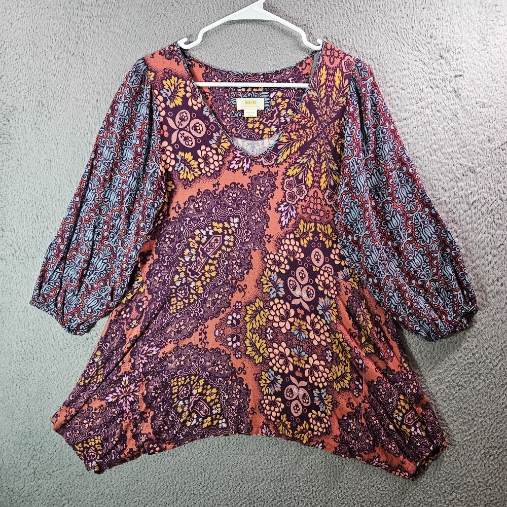 Maeve by Anthropologie Tunic Top Blouse Women Medium Geometric‎ Stretch Preppy